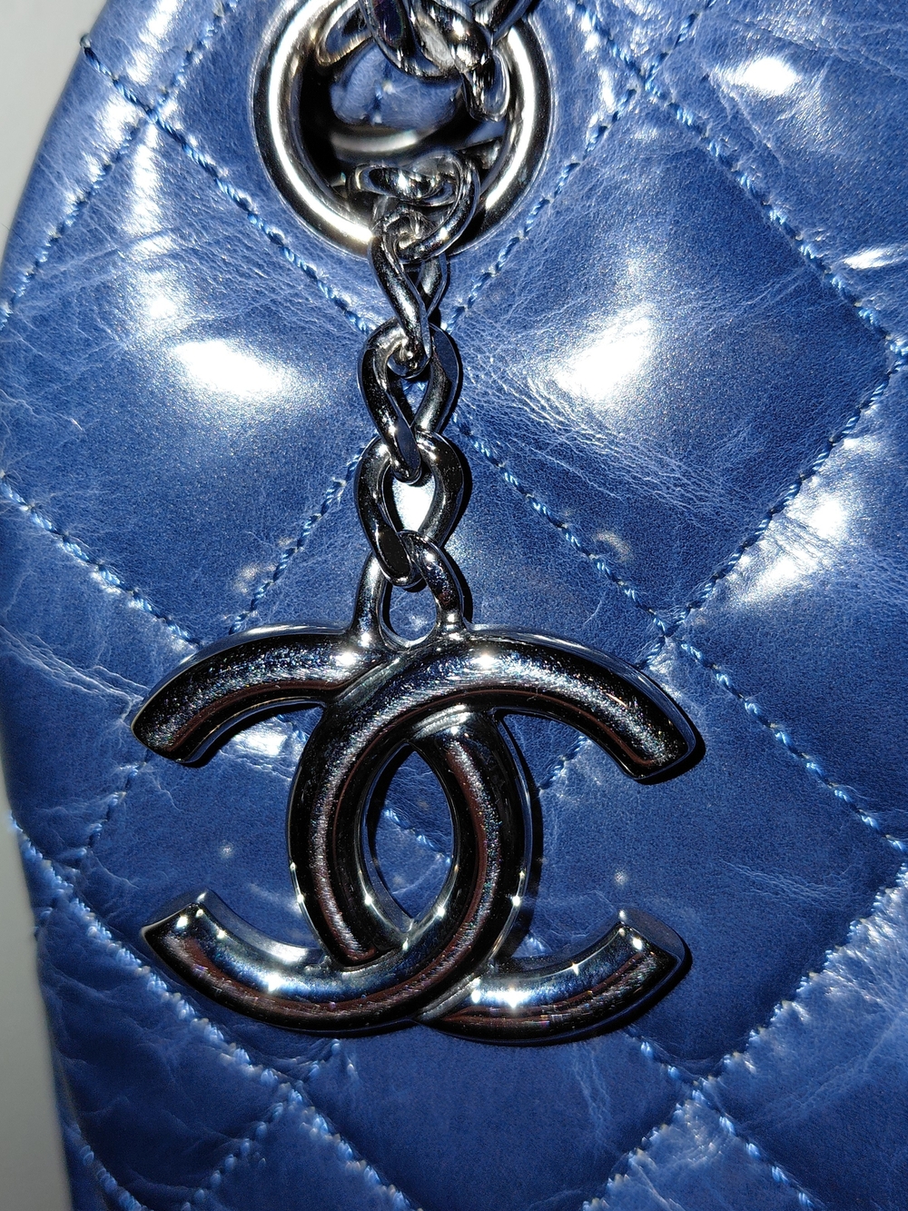 Chanel Navy Glazed Quilted Leather Just Mademoiselle Bowler Satchel Bag VGC! - Picture 3 of 16